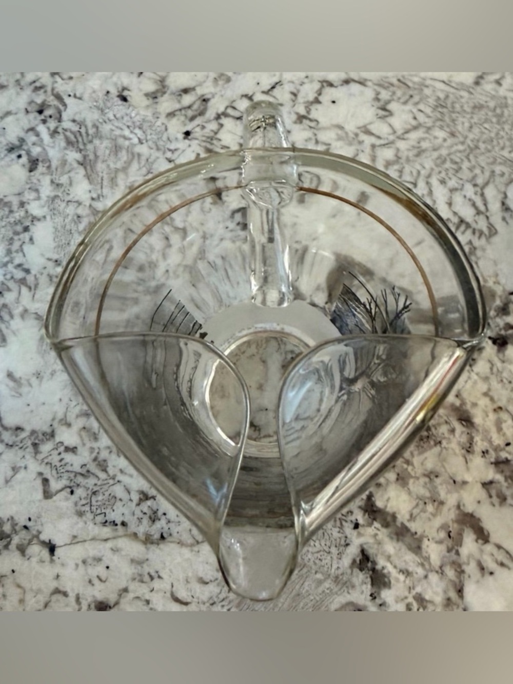 Vtg MCM Glass Pitcher Black Winter Tree Mountain Scene Gold Rim Ice Lip 7” - Picture 11 of 12